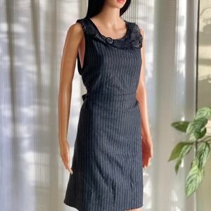 Vintage Y2K NWT Krista Larson Dress Gray Wool Blend Pinstripe Handmade One Size‎